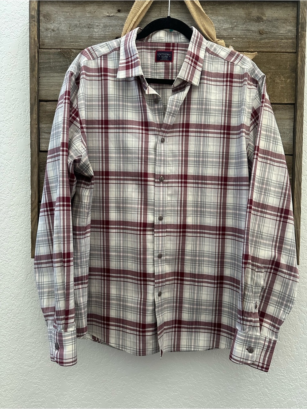 Untuckit Spotteswoode Classic Men's Plaid Button-Up Shirt - Maroon & White XL